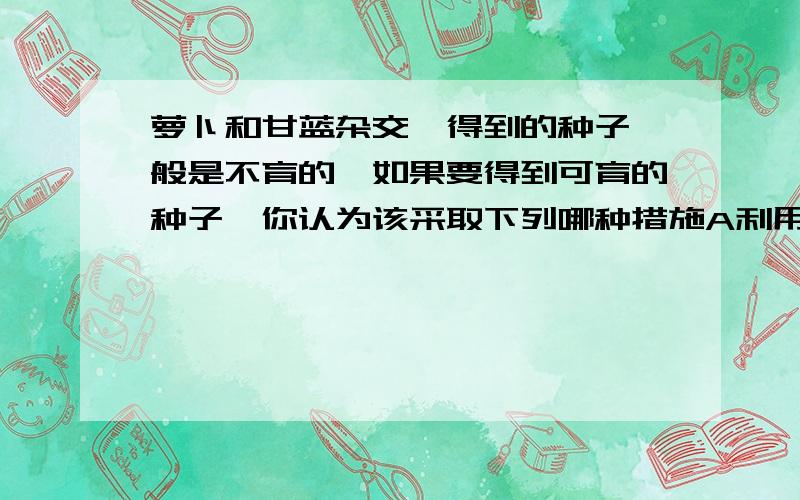 萝卜和甘蓝杂交,得到的种子一般是不育的,如果要得到可育的种子,你认为该采取下列哪种措施A利用花药培养技术 B利用染色体数目加倍技术 C利用秋水仙素处理萌发的种子 D利用诱变育种技术