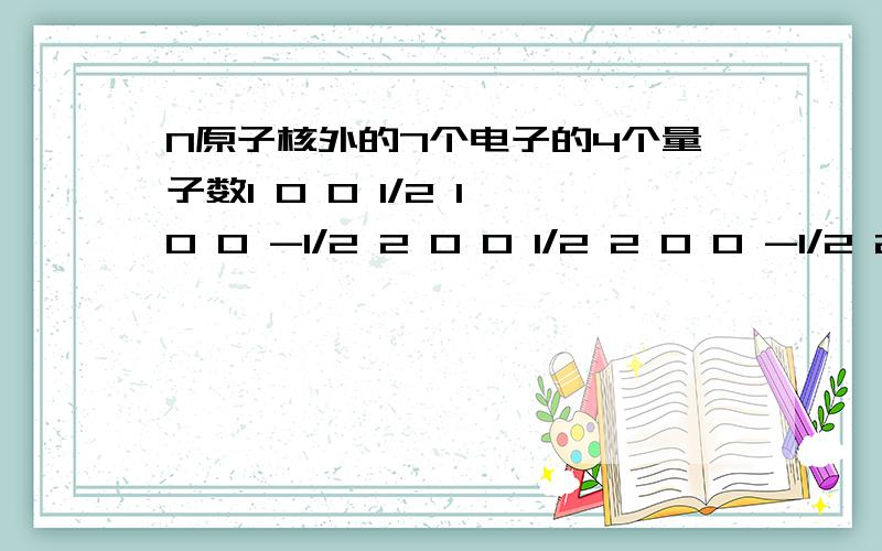 N原子核外的7个电子的4个量子数1 0 0 1/2 1 0 0 -1/2 2 0 0 1/2 2 0 0 -1/2 2 1 0 1/2 2 1 1 1/2 2 1 -1 1/2 为什么没有2 1 -1 -1/2,为什么有些有2个有些只有一个?急切、、、、