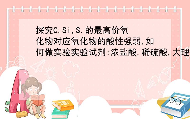 探究C,Si,S.的最高价氧化物对应氧化物的酸性强弱,如何做实验实验试剂:浓盐酸,稀硫酸,大理石,碳酸钠粉末,硅酸钠溶液.