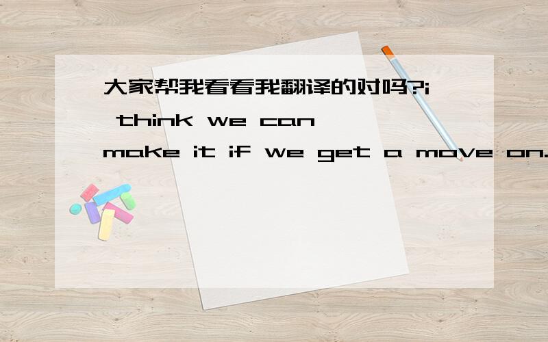 大家帮我看看我翻译的对吗?i think we can make it if we get a move on.we'll be all night if there are no hold-ups.mind you, i doubt if he'll show up there in person?you've got a point there, Tom.如果我们赶紧的话,还能及时赶到.