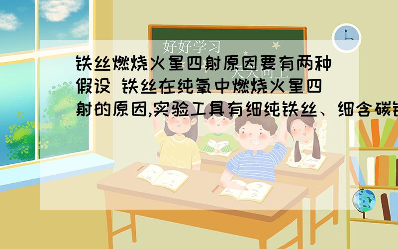 铁丝燃烧火星四射原因要有两种假设 铁丝在纯氧中燃烧火星四射的原因,实验工具有细纯铁丝、细含碳铁丝、镁条、几瓶纯氧、