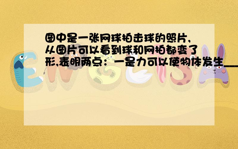 图中是一张网球拍击球的照片,从图片可以看到球和网拍都变了形,表明两点：一是力可以使物体发生_________