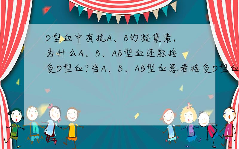 O型血中有抗A、B的凝集素,为什么A、B、AB型血还能接受O型血?当A、B、AB型血患者接受O型血时,O型血中抗A、B的凝集素不会和A、B、AB型血相凝集吗?一旦凝集,那么不是既浪费了O型血,又浪费了患