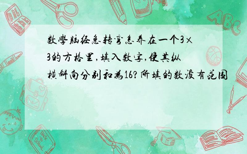 数学脑经急转弯怎养在一个3×3的方格里,填入数字,使其纵横斜向分别和为16?所填的数没有范围