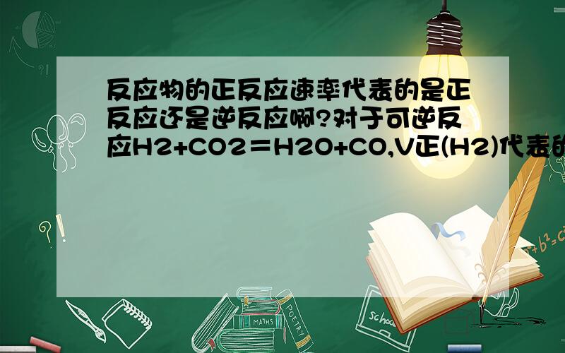 反应物的正反应速率代表的是正反应还是逆反应啊?对于可逆反应H2+CO2＝H2O+CO,V正(H2)代表的是氢气的生成速率还是反应速率?V逆(H2O)代表的是水的生成速率还是反应速率?题目说当V正(H2)=V逆(H2O)