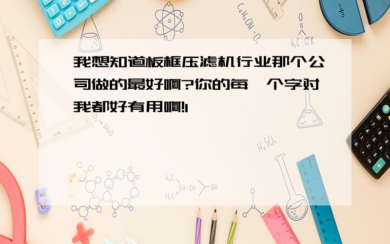 我想知道板框压滤机行业那个公司做的最好啊?你的每一个字对我都好有用啊!l