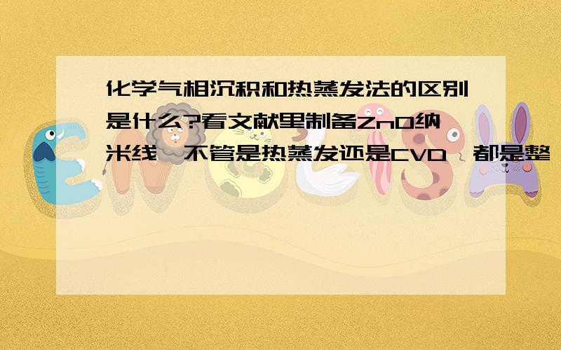 化学气相沉积和热蒸发法的区别是什么?看文献里制备ZnO纳米线,不管是热蒸发还是CVD,都是整一个水平管式炉,陶瓷舟里一边放前躯体一边放Si片,最终都是在Si片上长出ZnO纳米线.难道二者是同一