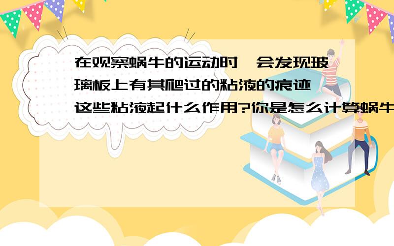 在观察蜗牛的运动时,会发现玻璃板上有其爬过的粘液的痕迹,这些粘液起什么作用?你是怎么计算蜗牛的