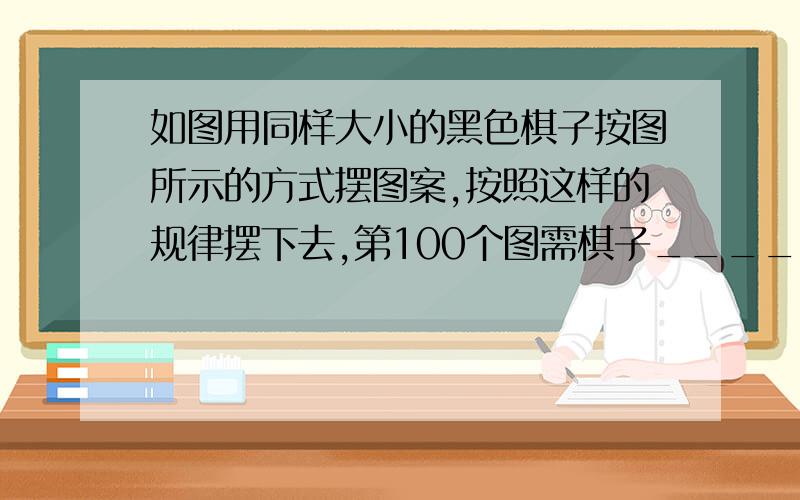 如图用同样大小的黑色棋子按图所示的方式摆图案,按照这样的规律摆下去,第100个图需棋子__________枚图案一、5个图案二、8个图案三、11个……100个之后是几枚棋子