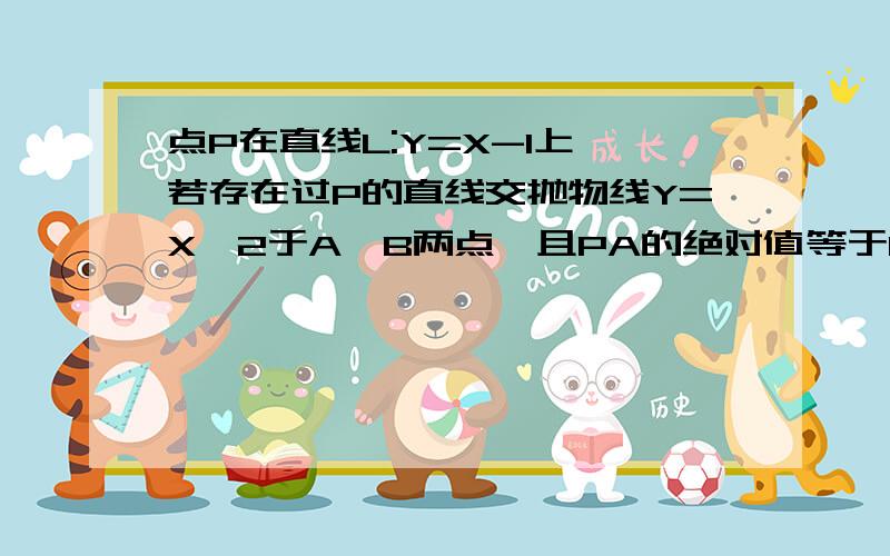 点P在直线L:Y=X-1上,若存在过P的直线交抛物线Y=X^2于A,B两点,且PA的绝对值等于PB的绝对值,则称点P为好点直线L上的所有点都是“好点” 为什么?请给出解题思路和过程