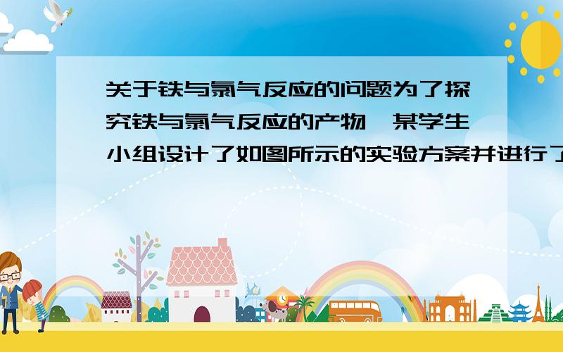 关于铁与氯气反应的问题为了探究铁与氯气反应的产物,某学生小组设计了如图所示的实验方案并进行了实验,请回答：该组同学以如图装置进行实验,在装置C铁粉处产生大量的棕黄色烟后,出