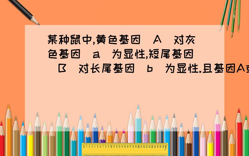 某种鼠中,黄色基因（A）对灰色基因（a）为显性,短尾基因（B）对长尾基因（b）为显性.且基因A或b在纯合时某种鼠中，黄色基因（A）对灰色基因（a）为显性，短尾基因（B）对长尾基因（b）