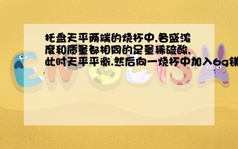 托盘天平两端的烧杯中,各盛浓度和质量都相同的足量稀硫酸,此时天平平衡.然后向一烧杯中加入6g镁粉,向另一烧杯中加入6g铜铝合金,充分反应后,托盘天平仍保持平衡,则铜铝合金中铜的质量