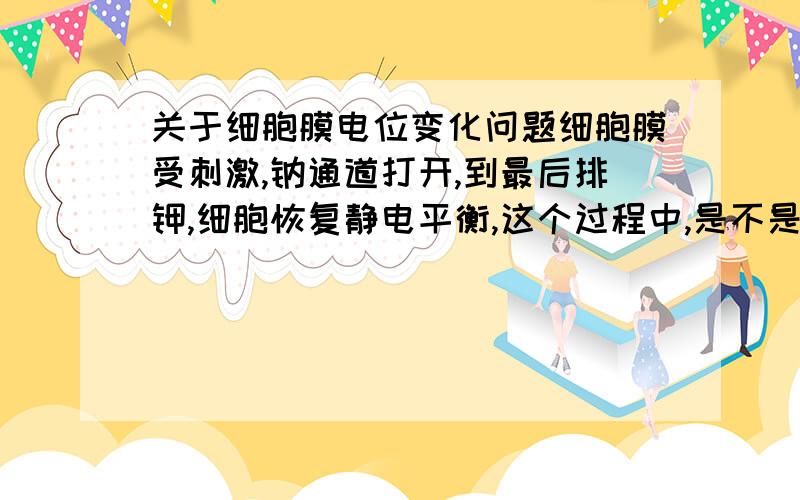 关于细胞膜电位变化问题细胞膜受刺激,钠通道打开,到最后排钾,细胞恢复静电平衡,这个过程中,是不是一直伴随主动运输和协助扩散?我是问这个过程是不是一直伴随主动运输和协助扩散,不是