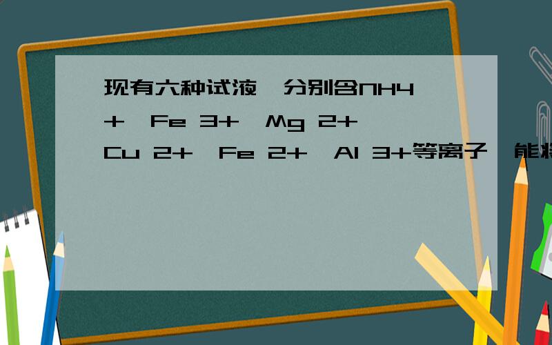 现有六种试液,分别含NH4 +、Fe 3+、Mg 2+、Cu 2+、Fe 2+、Al 3+等离子,能将它们一一区分开的试剂是（）现有六种试液,分别含NH4 +、Fe 3+、Mg 2+、Cu 2+、Fe 2+、Al 3+等离子,能将它们一一区分开的试剂是