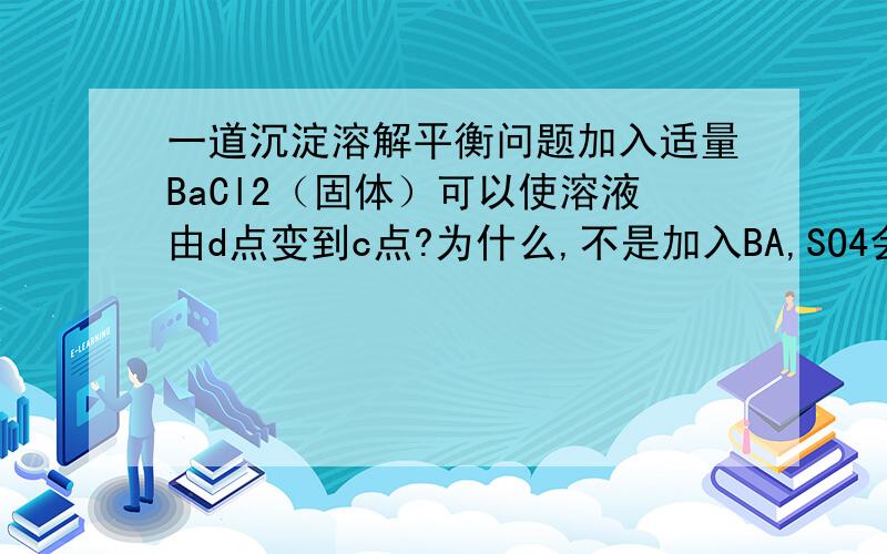 一道沉淀溶解平衡问题加入适量BaCl2（固体）可以使溶液由d点变到c点?为什么,不是加入BA,SO4会下降么,还会垂直上升?