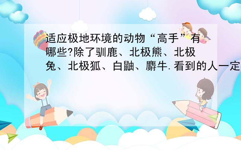 适应极地环境的动物“高手”有哪些?除了驯鹿、北极熊、北极兔、北极狐、白鼬、麝牛.看到的人一定要回答呀!（指知道正确答案的基础上要回答）