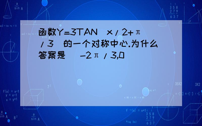 函数Y=3TAN(x/2+π/3)的一个对称中心.为什么答案是 （-2π/3,0）