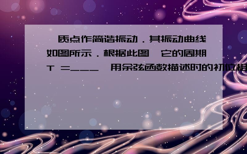 一质点作简谐振动．其振动曲线如图所示．根据此图,它的周期T =___,用余弦函数描述时的初位相