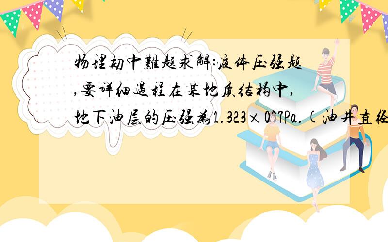 物理初中难题求解:液体压强题,要详细过程在某地质结构中,地下油层的压强为1.323×0^7Pa.(油井直径10cm,ρ油=0.9×10^3kg/m^3(1)钻井后,原油距地面2000m,能否靠自身压力喷出地面?若能喷出,可喷到半空