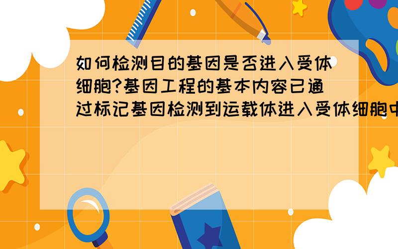 如何检测目的基因是否进入受体细胞?基因工程的基本内容已通过标记基因检测到运载体进入受体细胞中,到底是普通运载体还是重组运载体进入受体细胞呢?如何检测?比如：载体上的酶切位点