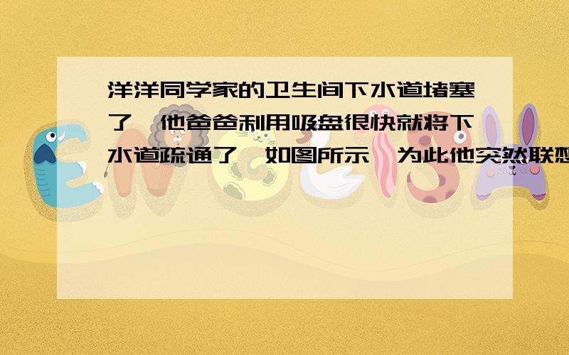 洋洋同学家的卫生间下水道堵塞了,他爸爸利用吸盘很快就将下水道疏通了,如图所示,为此他突然联想到所学过的大气压知识,于是,洋洋和瑞瑞同学合作利用吸盘设计了一个估测大气压强的实