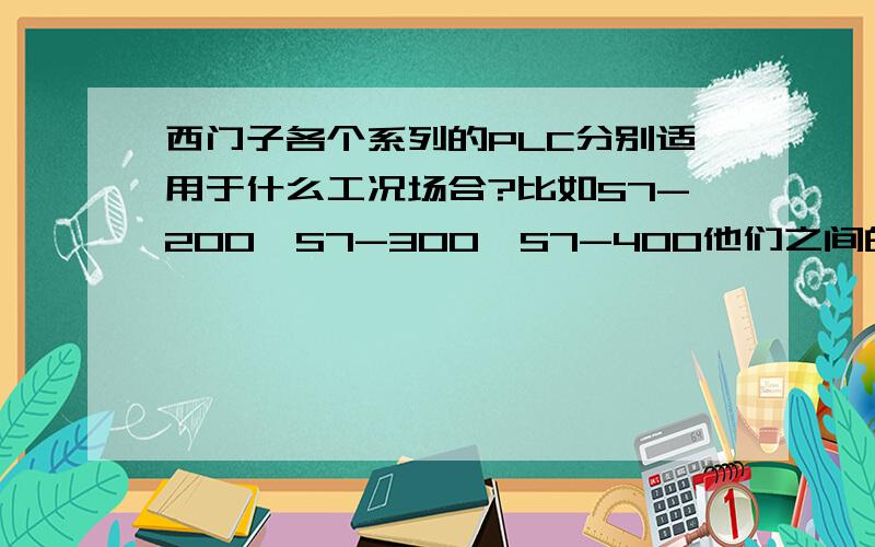 西门子各个系列的PLC分别适用于什么工况场合?比如S7-200、S7-300、S7-400他们之间的区别是什么?当我接到一个PLC自控工程时,我首先要进行硬件配置,我根据什么配置CPU、模块等,刚刚接触.