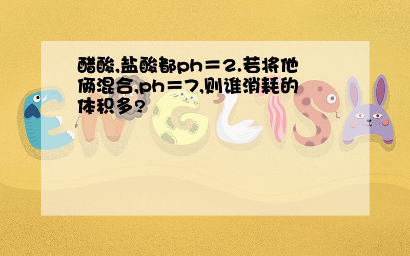 醋酸,盐酸都ph＝2.若将他俩混合,ph＝7,则谁消耗的体积多?