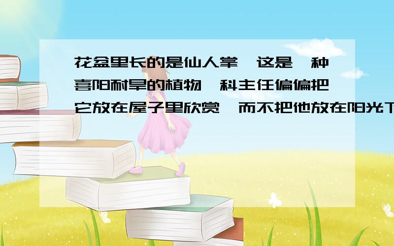 花盆里长的是仙人掌,这是一种喜阳耐旱的植物,科主任偏偏把它放在屋子里欣赏,而不把他放在阳光下自由生