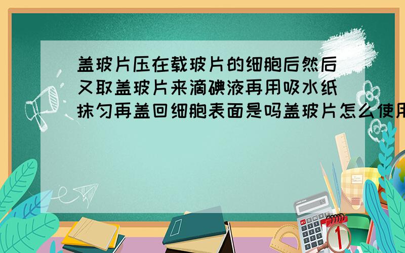 盖玻片压在载玻片的细胞后然后又取盖玻片来滴碘液再用吸水纸抹匀再盖回细胞表面是吗盖玻片怎么使用?是在盖玻片表面涂碘液还是在接触细胞的底面涂碘液.如果要在接触细胞的底面涂碘