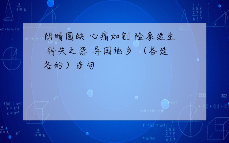 阴晴圆缺 心痛如割 险象迭生 得失之患 异国他乡 （各造各的）造句