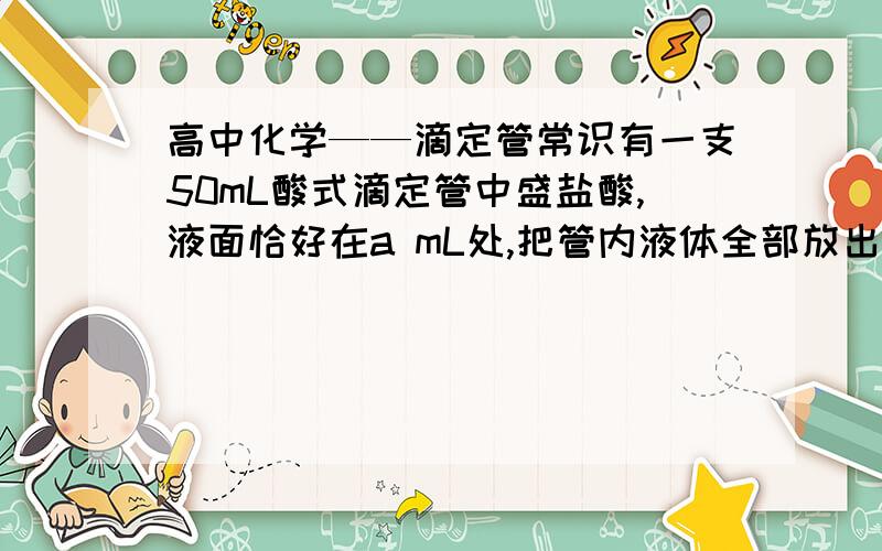 高中化学——滴定管常识有一支50mL酸式滴定管中盛盐酸,液面恰好在a mL处,把管内液体全部放出,盛入量筒内,所得液体体积一定是（ ）（A）a mL（B）(50-a) mL（C） 大于(50-a) mL（D）大于a mL.请选