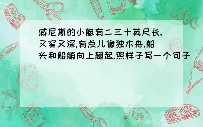 威尼斯的小艇有二三十英尺长,又窄又深,有点儿像独木舟.船头和船艄向上翘起.照样子写一个句子