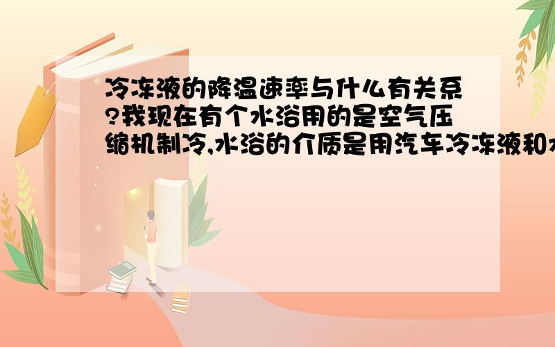 冷冻液的降温速率与什么有关系?我现在有个水浴用的是空气压缩机制冷,水浴的介质是用汽车冷冻液和水按比例配成的液体,以前用的一种冷冻液降温的时候速率很快,从25降到零下15度最多半