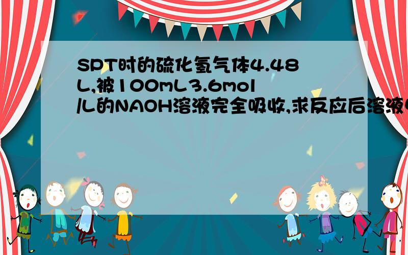 SPT时的硫化氢气体4.48L,被100mL3.6mol/L的NAOH溶液完全吸收,求反应后溶液中的生成物的种类及物质的量浓要过程!