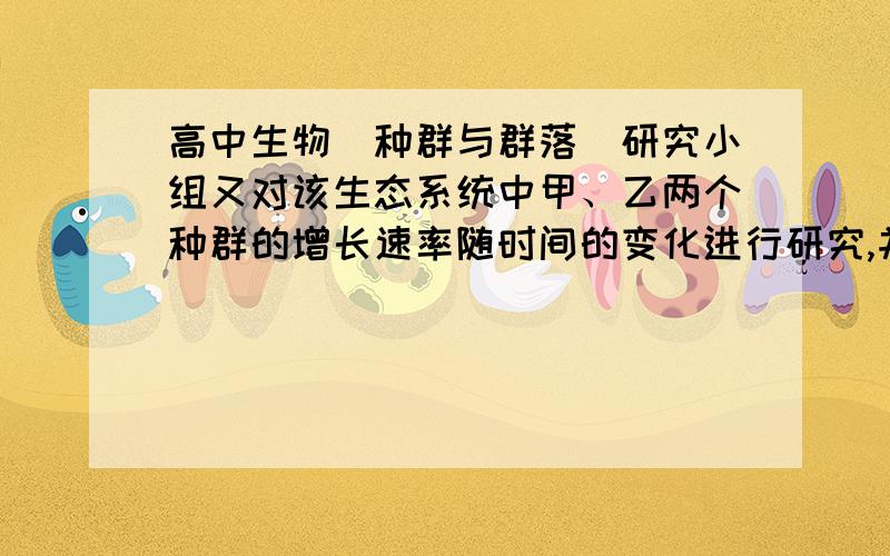 高中生物（种群与群落）研究小组又对该生态系统中甲、乙两个种群的增长速率随时间的变化进行研究,并画出右图表示的曲线,下列说法中不正确的是（ ）A.甲、乙两种群可能为竞争关系,甲