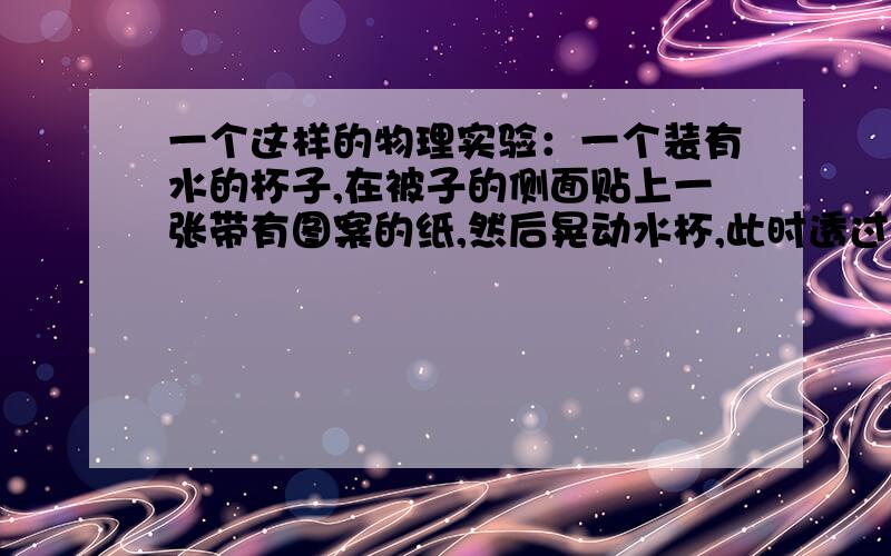 一个这样的物理实验：一个装有水的杯子,在被子的侧面贴上一张带有图案的纸,然后晃动水杯,此时透过一个这样的物理实验：一个装有水的杯子,在被子的侧面贴上一张带有图案的纸,然后晃