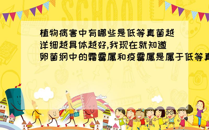 植物病害中有哪些是低等真菌越详细越具体越好,我现在就知道卵菌纲中的霜霉属和疫霉属是属于低等真菌,还有那些也是,