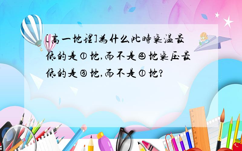 [高一地理]为什么此时气温最低的是①地,而不是④地气压最低的是③地,而不是①地?