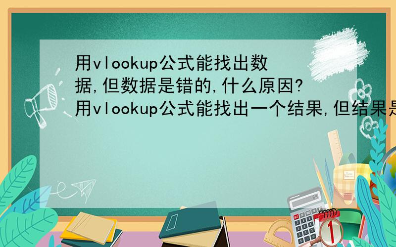 用vlookup公式能找出数据,但数据是错的,什么原因?用vlookup公式能找出一个结果,但结果是错的.试过各种方法,试过将索引字段复制到目标表,也试过分别用编号和文字作为索引,出来的结果五花八