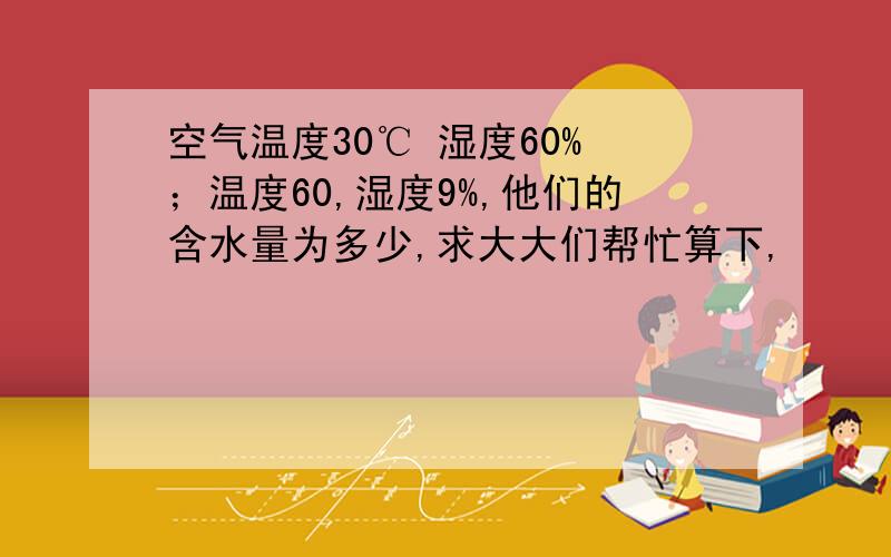 空气温度30℃ 湿度60% ；温度60,湿度9%,他们的含水量为多少,求大大们帮忙算下,