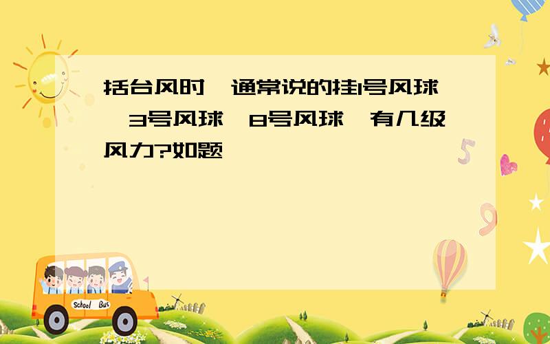 括台风时,通常说的挂1号风球、3号风球、8号风球,有几级风力?如题