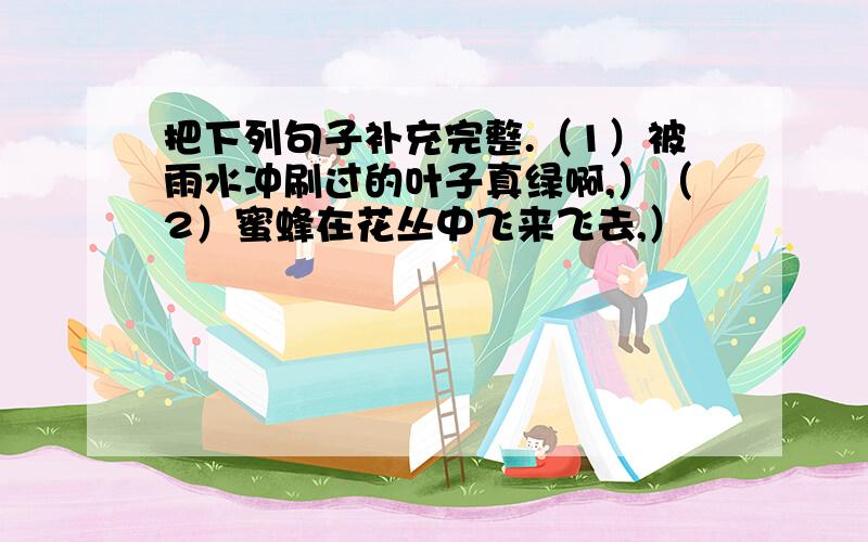 把下列句子补充完整.（1）被雨水冲刷过的叶子真绿啊,）（2）蜜蜂在花丛中飞来飞去,）