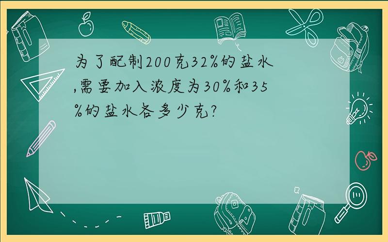 为了配制200克32%的盐水,需要加入浓度为30%和35%的盐水各多少克?