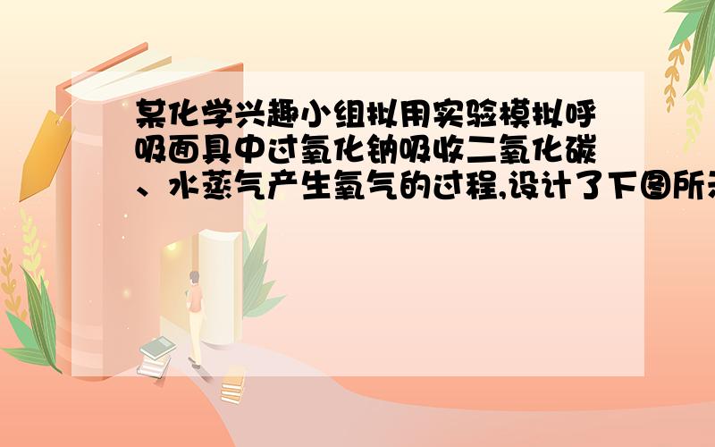 某化学兴趣小组拟用实验模拟呼吸面具中过氧化钠吸收二氧化碳、水蒸气产生氧气的过程,设计了下图所示装置请你参与该兴趣小组进行的实验和研究,并回答下列问题.实验探究I I：为了探究