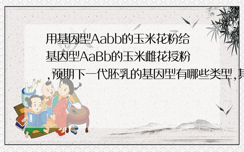 用基因型Aabb的玉米花粉给基因型AaBb的玉米雌花授粉,预期下一代胚乳的基因型有哪些类型,其比例如何?求详解