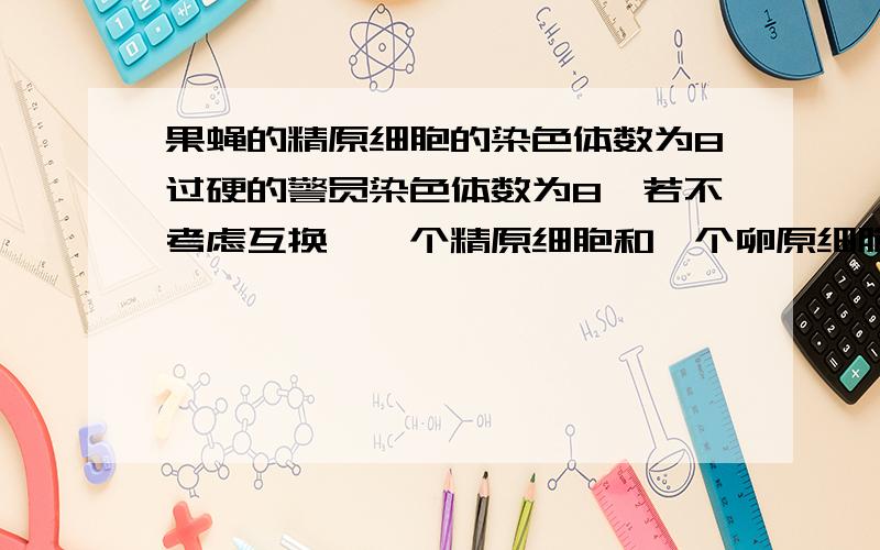 果蝇的精原细胞的染色体数为8过硬的警员染色体数为8,若不考虑互换,一个精原细胞和一个卵原细胞减数分裂后生成精子和卵细胞的种类数分别是a2 1b8 8c4 1d16 16