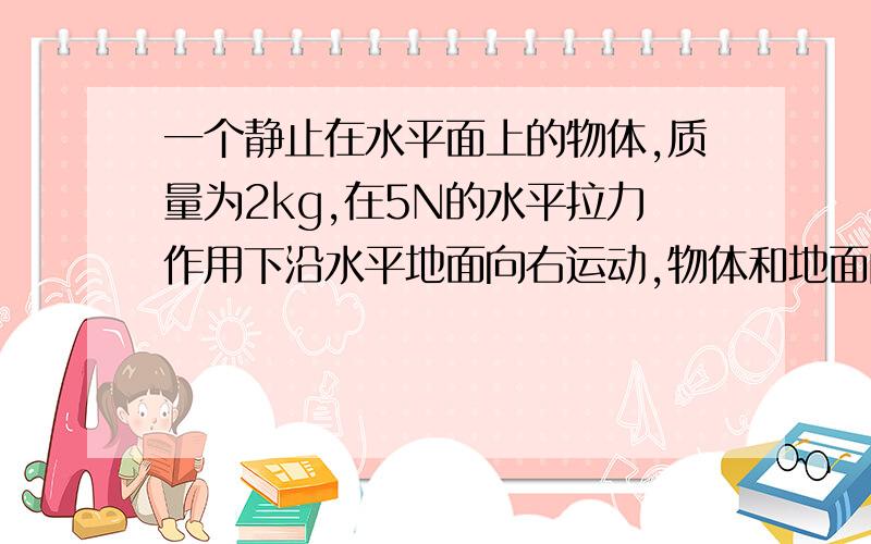 一个静止在水平面上的物体,质量为2kg,在5N的水平拉力作用下沿水平地面向右运动,物体和地面间的滑动摩擦力是2N求：（1）物体4s末的速度和4s内发生的位移（2）若在4s末撤去拉力,物体滑行时