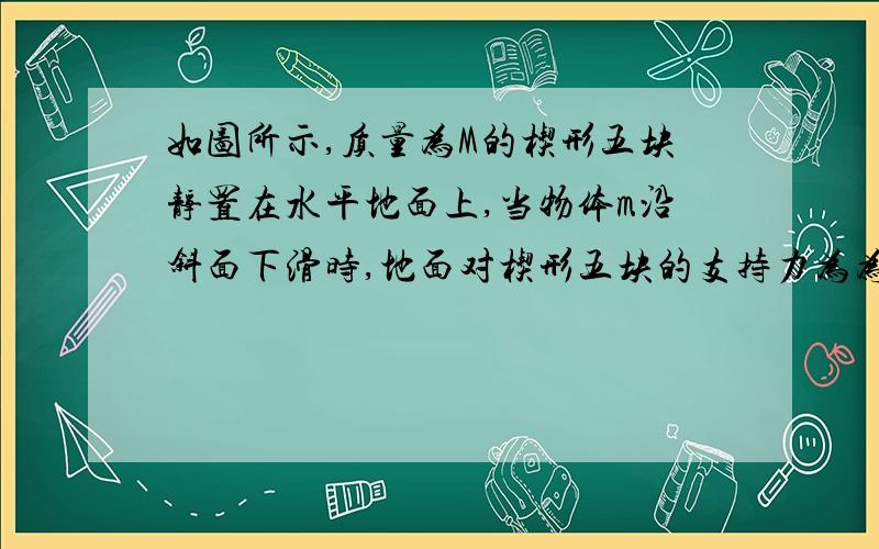 如图所示,质量为M的楔形五块静置在水平地面上,当物体m沿斜面下滑时,地面对楔形五块的支持力为为什么当m加速下滑,支持力(M+m)g