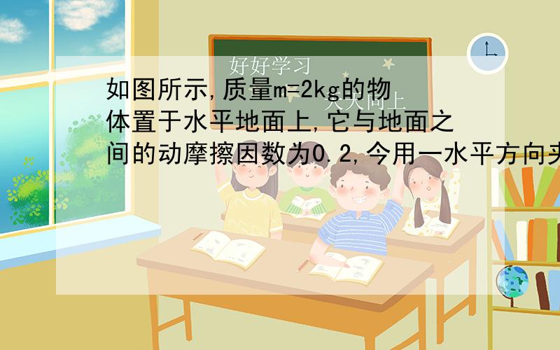 如图所示,质量m=2kg的物体置于水平地面上,它与地面之间的动摩擦因数为0.2,今用一水平方向夹角α为30°拉力用在物体上,物体做匀速直线运动,求拉力大小?